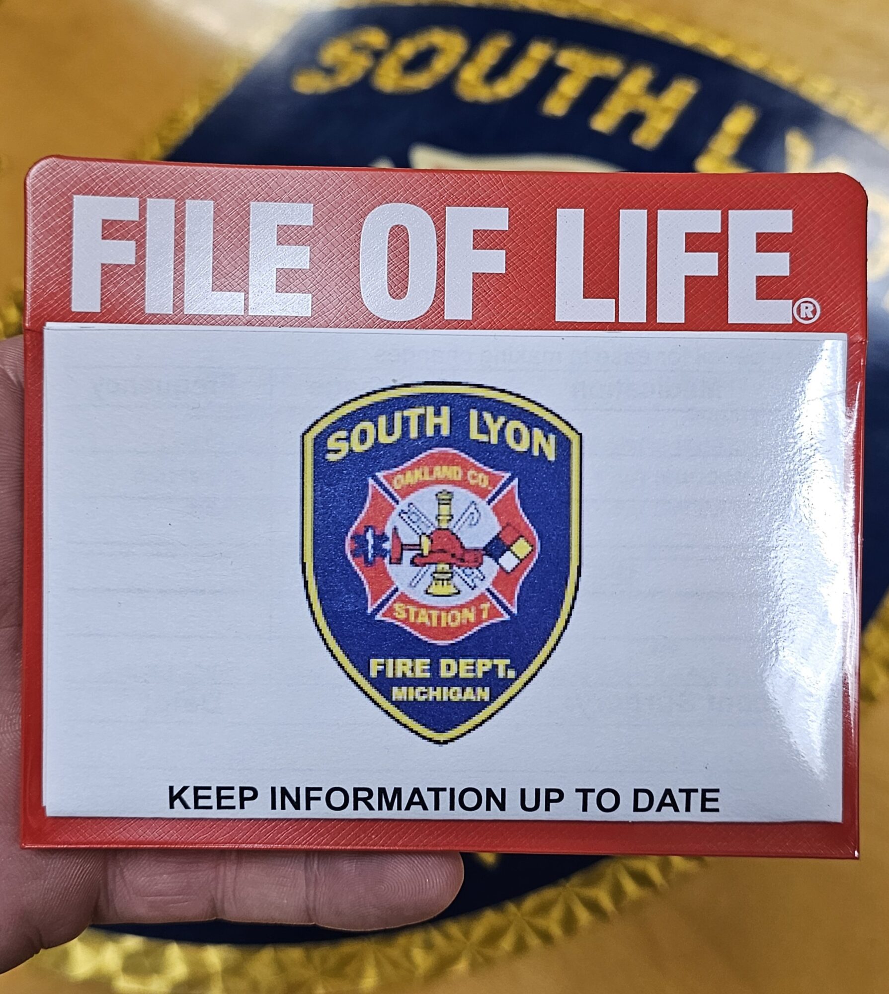 File of Life for South Lyon Fire Department.